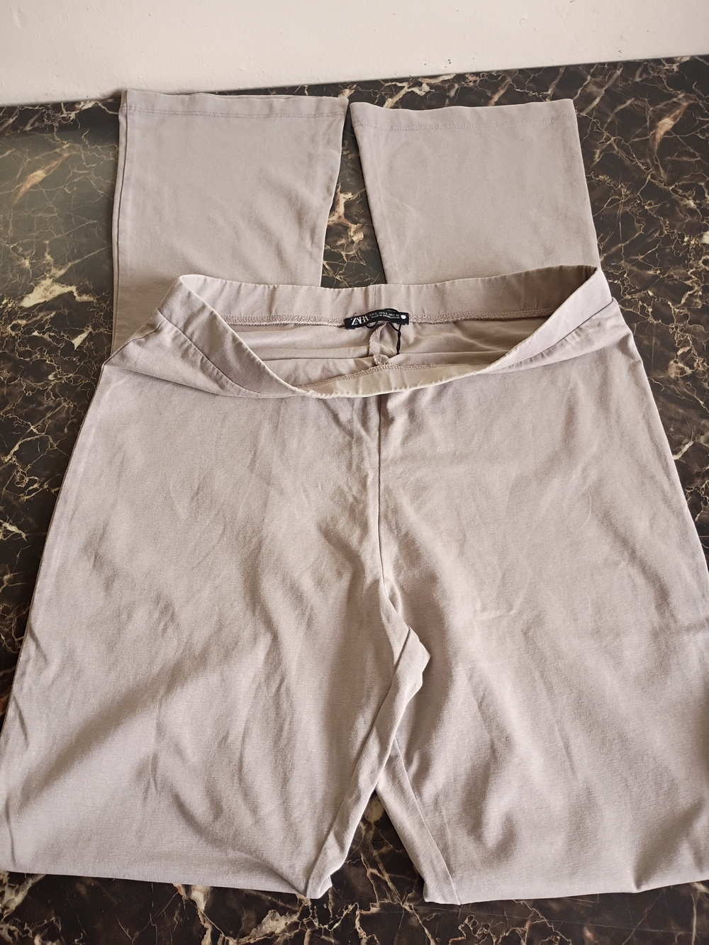 Zara Wide Leg Stretch Pants in Light Beige